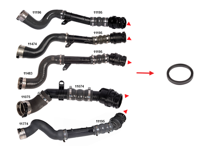 TURBO PIPE GASKET EXCLUDING PLASTIC PIPE GASKET SHOWN WITH ARROW - 144602760R - 144600835R - 144606189R - 144601524R - 144608356R - 144606171R - 144606515R - 144609787R - 144604607R - 144604343R - 8201316998 - 8201313260 - 6070900637 - 4150900437 - 1446000Q1D