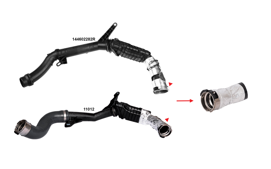 TURBO HOSE EXCLUDING PLASTIC PIPE SMALL HOSE SHOWN WITH ARROW - 144609034R - 144608294R - 144604018R