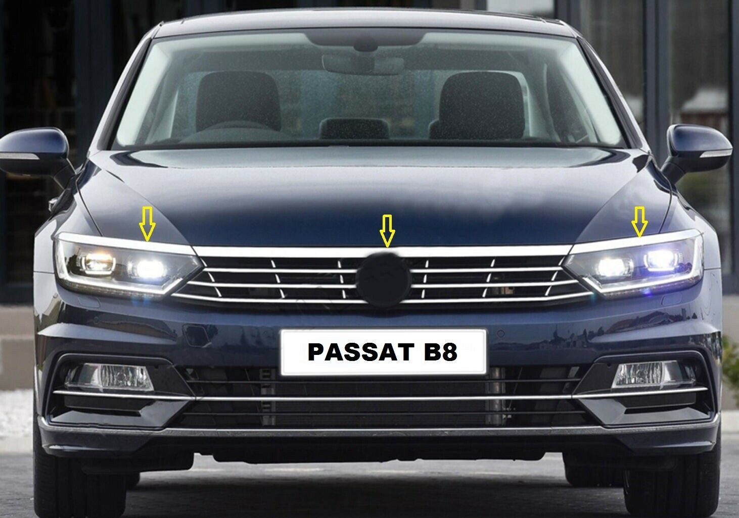 Volkswagen Passat B8 2014 onwards Chrome Head Light Upper Trim 3 pcs S.STEEL