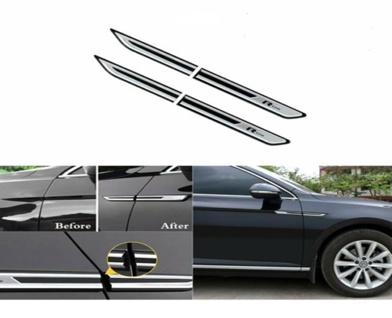 Volkswagen Passat B8 2014Up R-Line Black Chrome Fender Side Strip Cover 4Pcs S.Steel