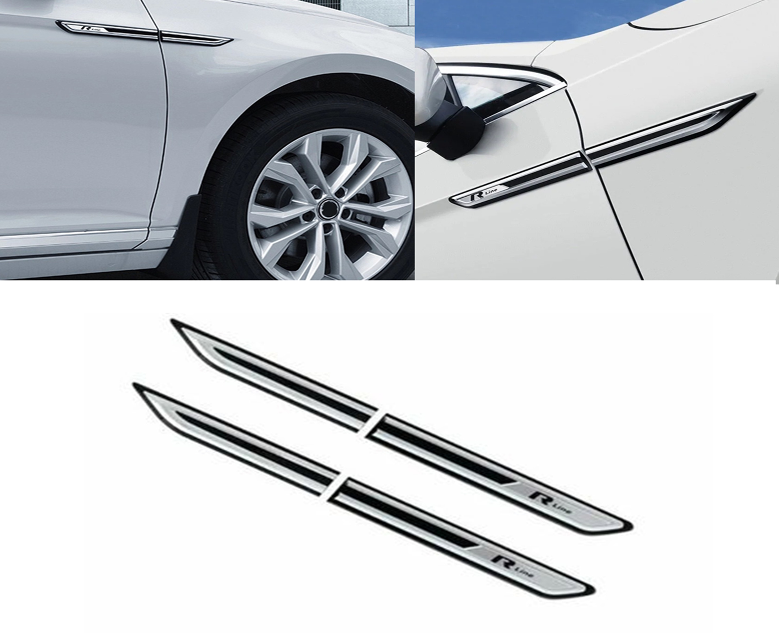 Volkswagen Passat B8 2014Up R-Line Black Chrome Fender Side Strip Cover 4Pcs S.Steel